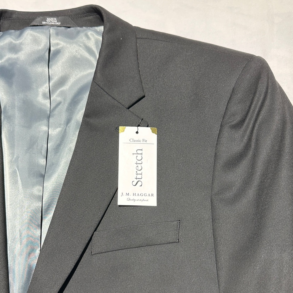 NWT J.M. Haggar Premium Classic Fit Stretch Black Suit Jacket Size 46 Long - Picture 7 of 9